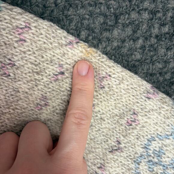 VTG Eddie Bauer Wool Blend Sweater Womens Large Beige Nordic Fair Isle Grandma - Picture 4 of 10